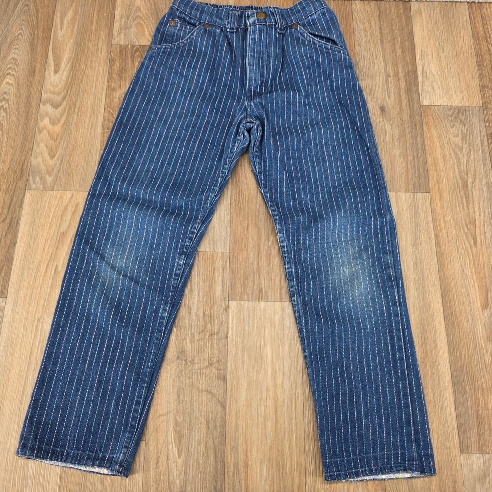 Vintage OshKosh B'Gosh Girls Pinstripe Jeans Blue Pink Made in USA Size 6